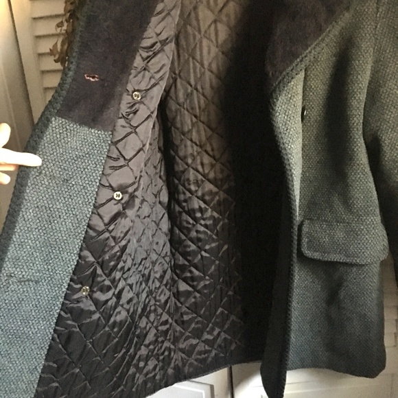 {Vintage} Dark Teal Fuzzy Collar Pea Coat, M/L - Picture 7 of 8